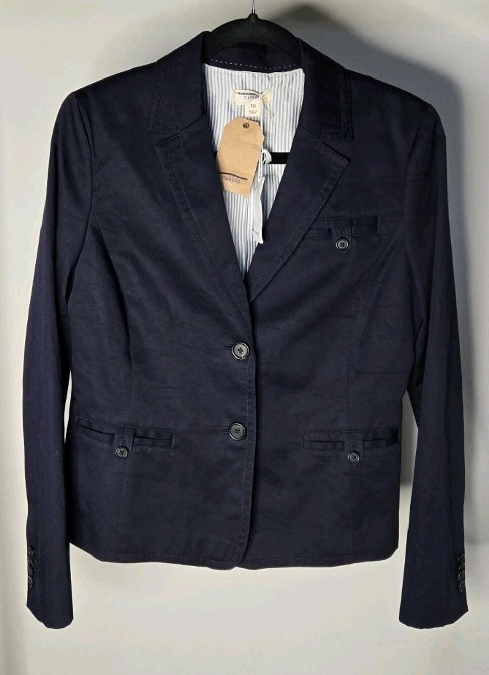 New Lands' End Canvas Women's Cotton Navy Blue Lined Blazer Size 10